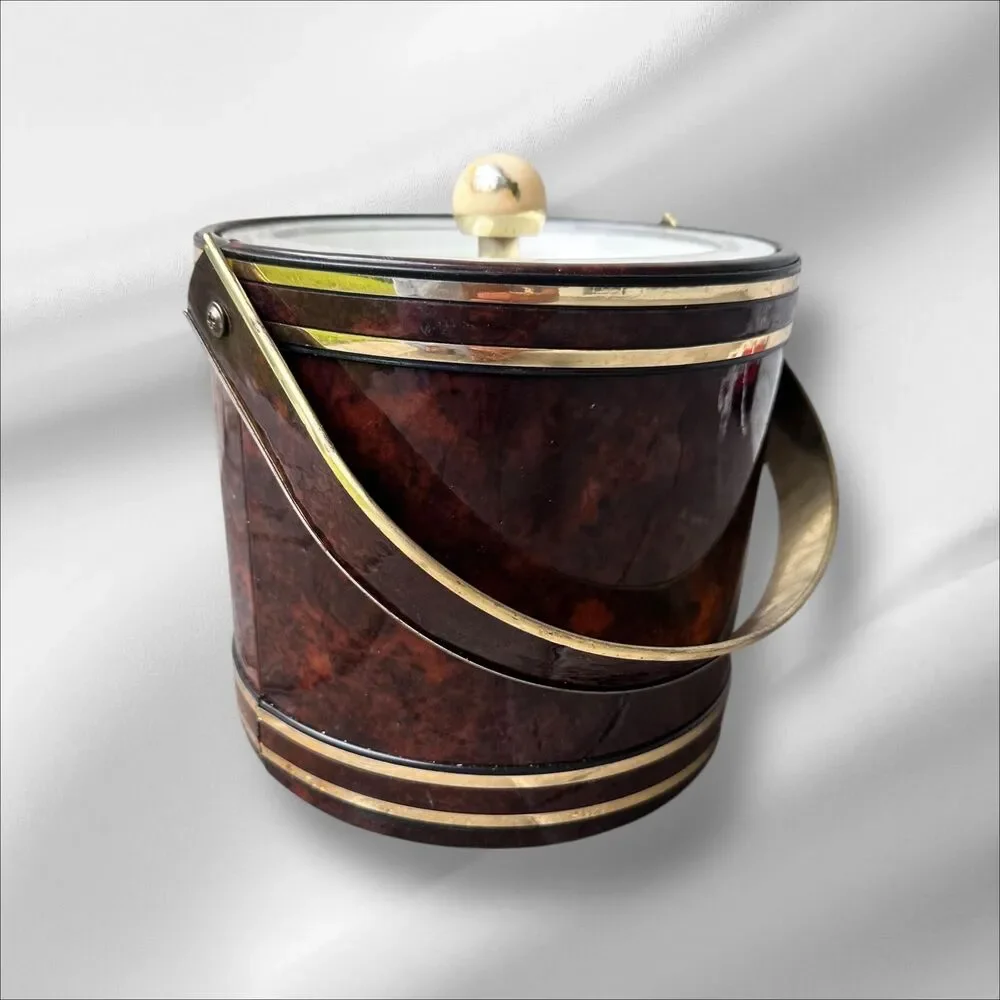 Vintage Georges Briard Ice Bucket | Mid-Century Modern Burl Wood Look | MCM